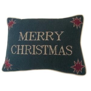 Pier 1 Green White Cotton Christmas Holiday Needlepoint Decorative Pillow NWOT